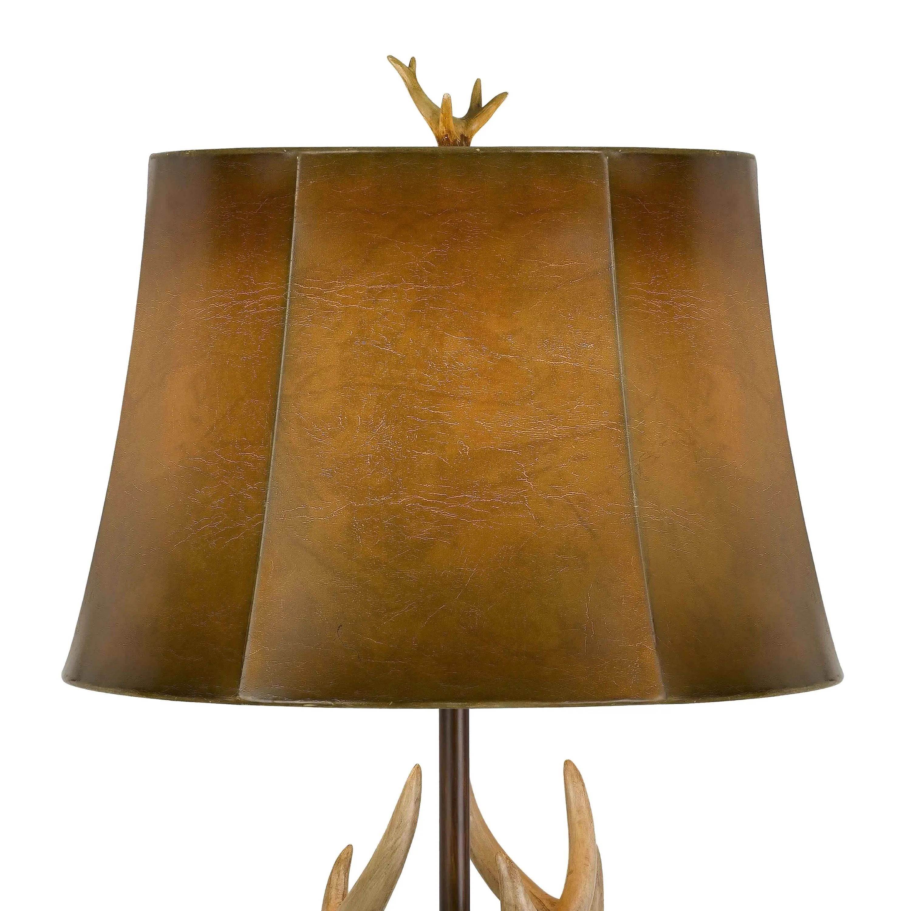 150 Watt Leatherette Shade Table Lamp With Antler Polyresin Base, Brown By Benzara