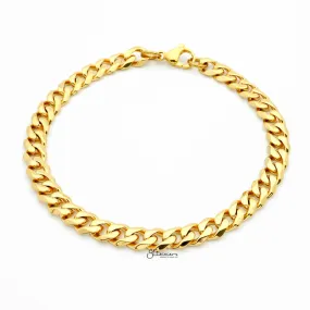 18K Gold I.P Stainless Steel Beveled Cuban Chain Bracelet - 7mm Width