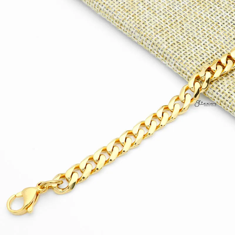 18K Gold I.P Stainless Steel Beveled Cuban Chain Bracelet - 7mm Width