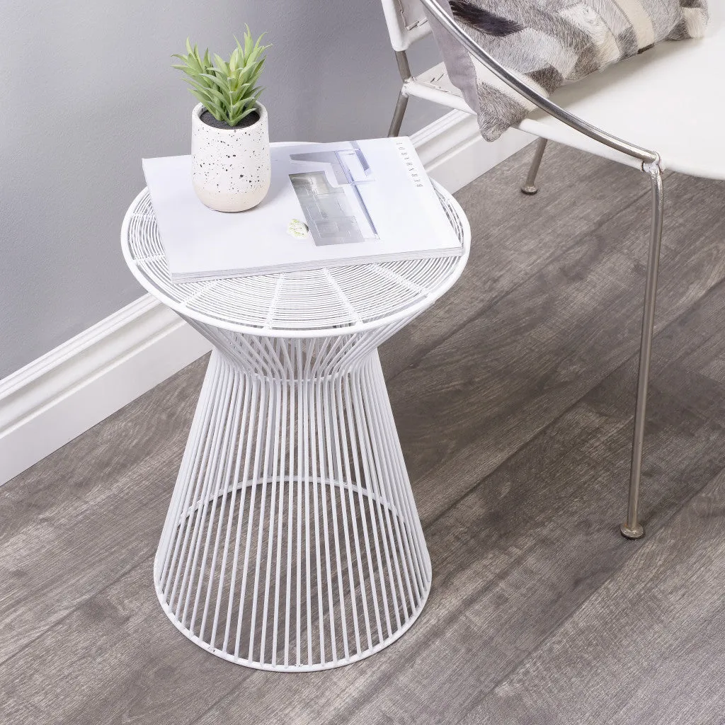 18" White Cinched Iron Round Top End Table By Homeroots