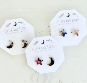 Acetate Moon and Star Stud Earrings