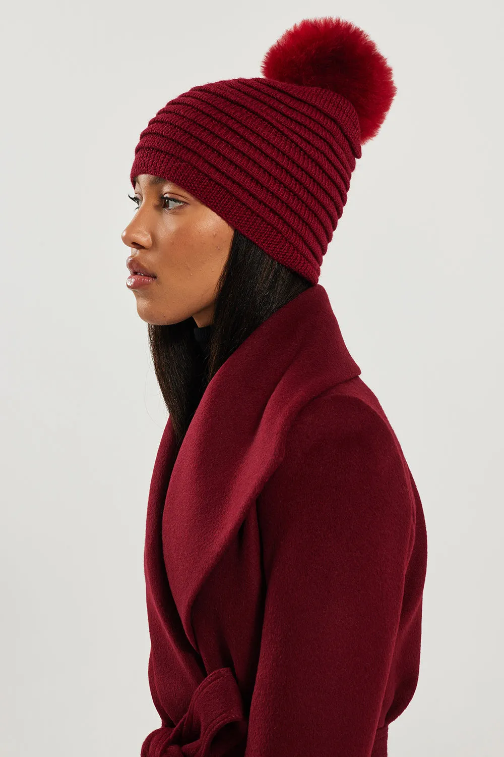 Adult Ribbed Hat With Oversized Fur Pompon