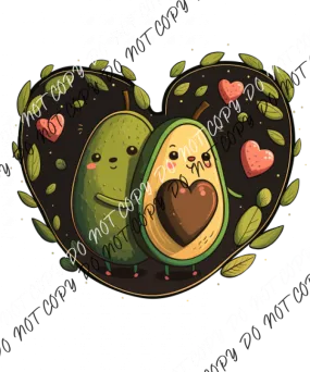 Avocado Hugging with Hearts DTF Transfer