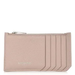 Beige Grained Calfskin 5 Fragments Zip Pouch Card Holder