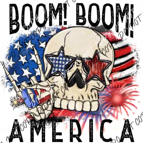 Boom Boom America Flag Skull DTF Transfer