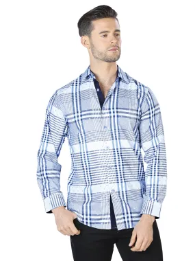 Camisa Casual Manga Larga Estampada Azul/Blanco para Hombre 'El Señor de los Cielos' - ID: 44016