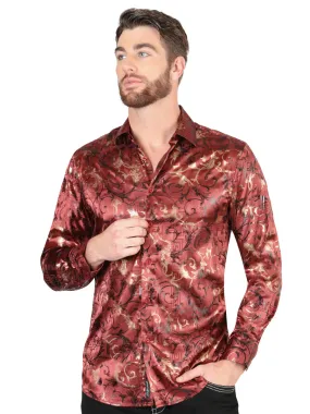 Camisa Casual Manga Larga Estampada Burgandy para Hombre 'El Señor de los Cielos' - ID: 44590