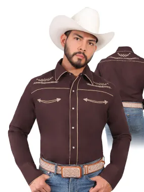 Camisa Vaquera Bordada Manga Larga Cafe para Hombre 'El Señor de los Cielos' - ID: 42950