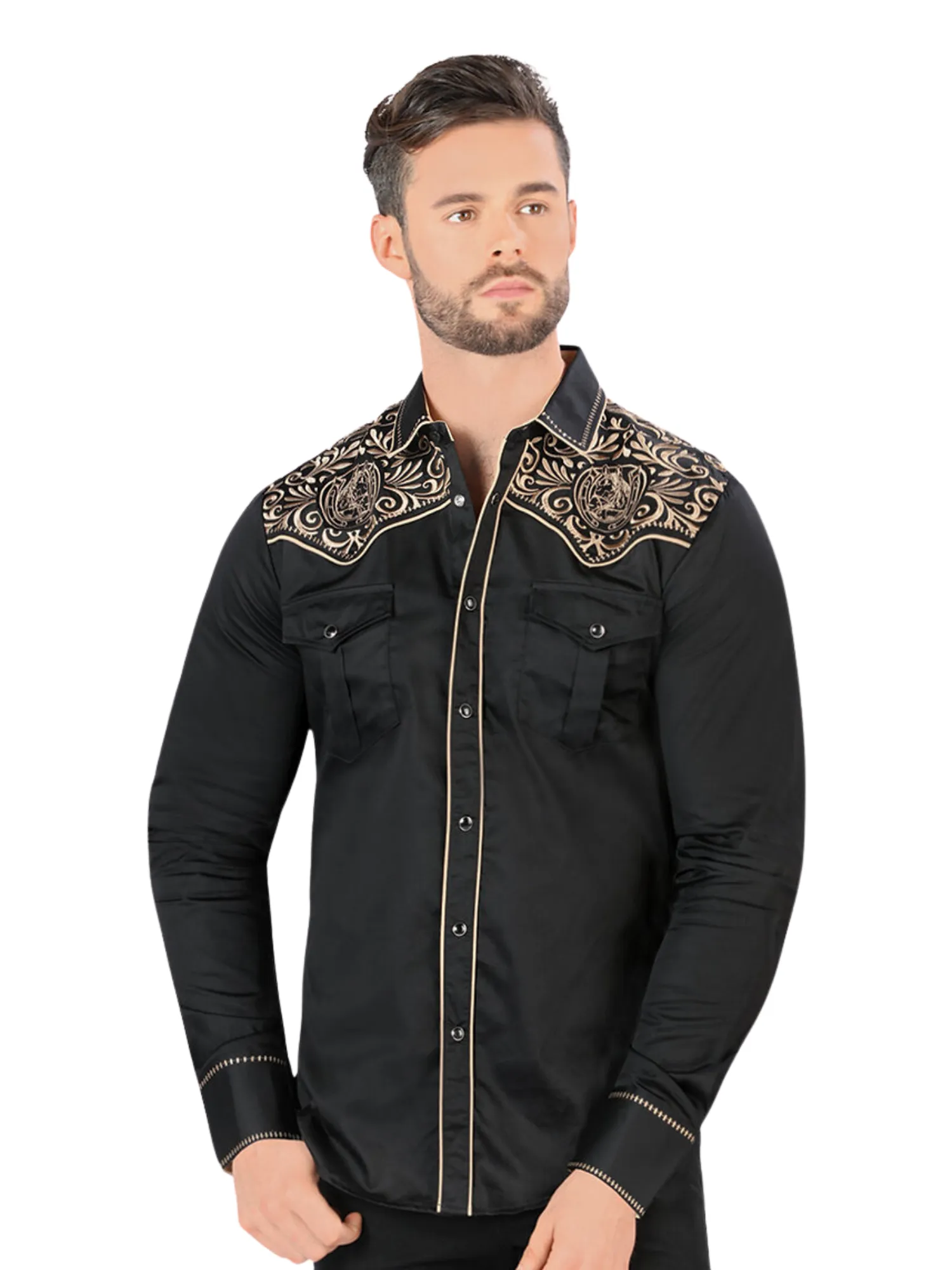 Camisa Vaquera Bordada Manga Larga para Hombre 'Montero' - ID: VA3540