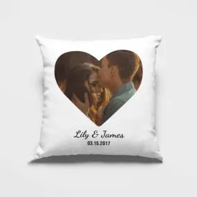 Custom Photo Heart Pillow with Couple Names   Date