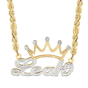 Double Nameplate Necklace with Crown Leah with Xoxo chain