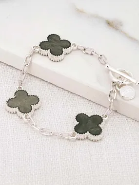 Envy Clover T-Bar Bracelet - Silver & Grey