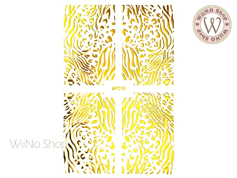 Gold Zebra Leopard Print Adhesive Nail Art Sticker - 1 pc (SP218)