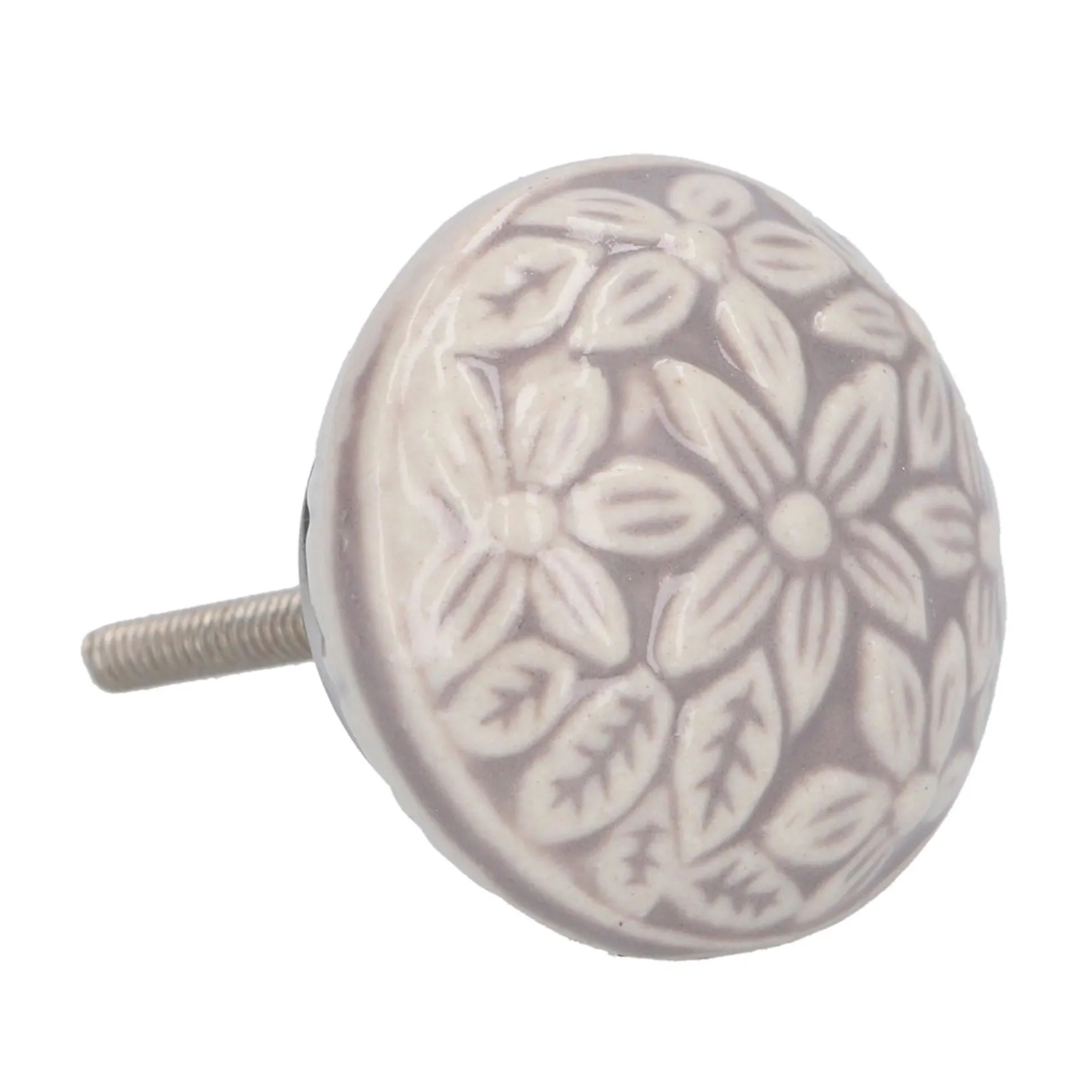 Grey Embossed Flowers Ceramic Drawer Pull