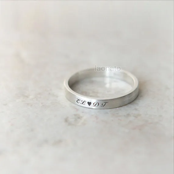 Heart and Initials engraved ring in sterling silver, Couple Rings