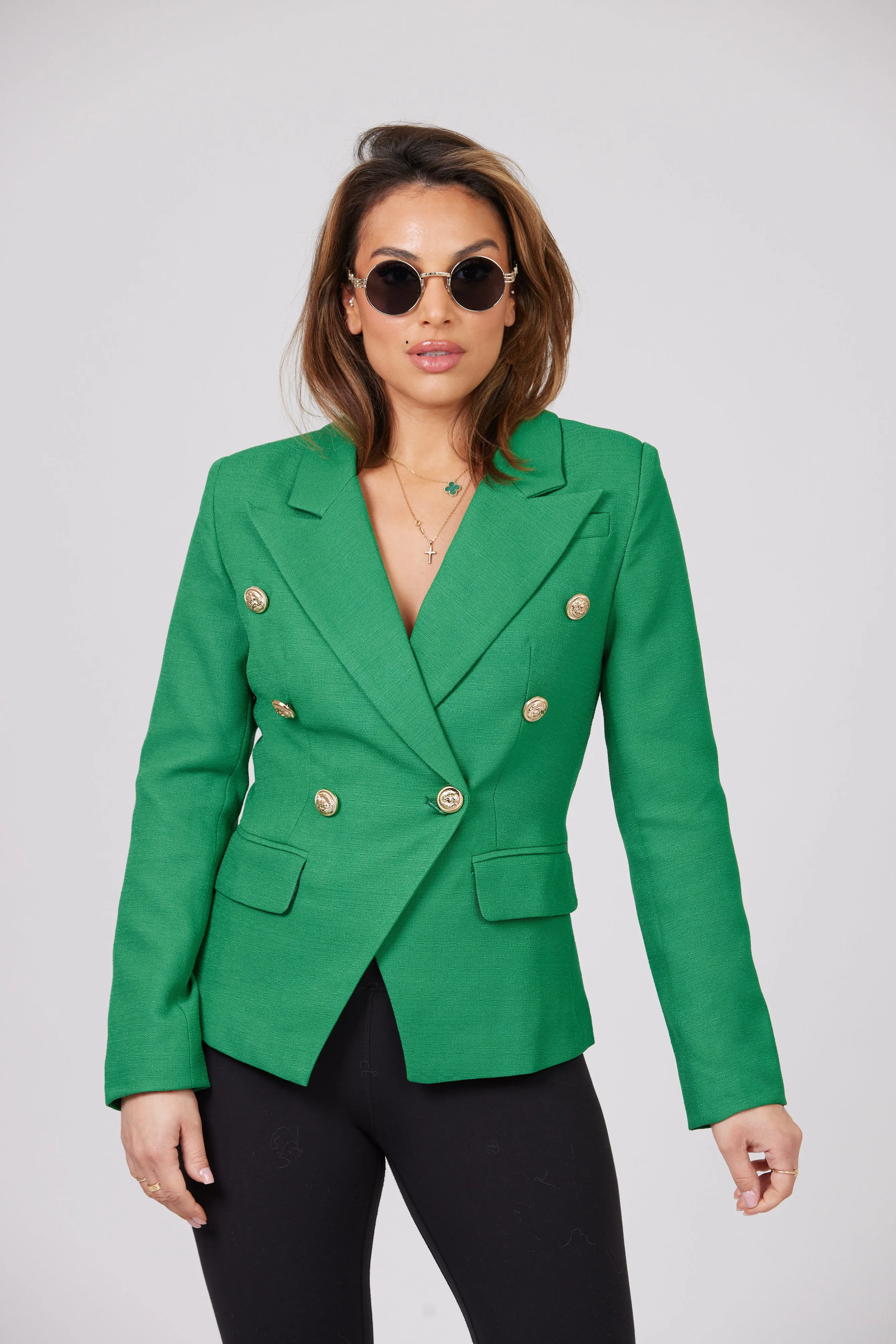 ICONIC EMERALD GREEN WITH GOLD BUTTON BLAZER