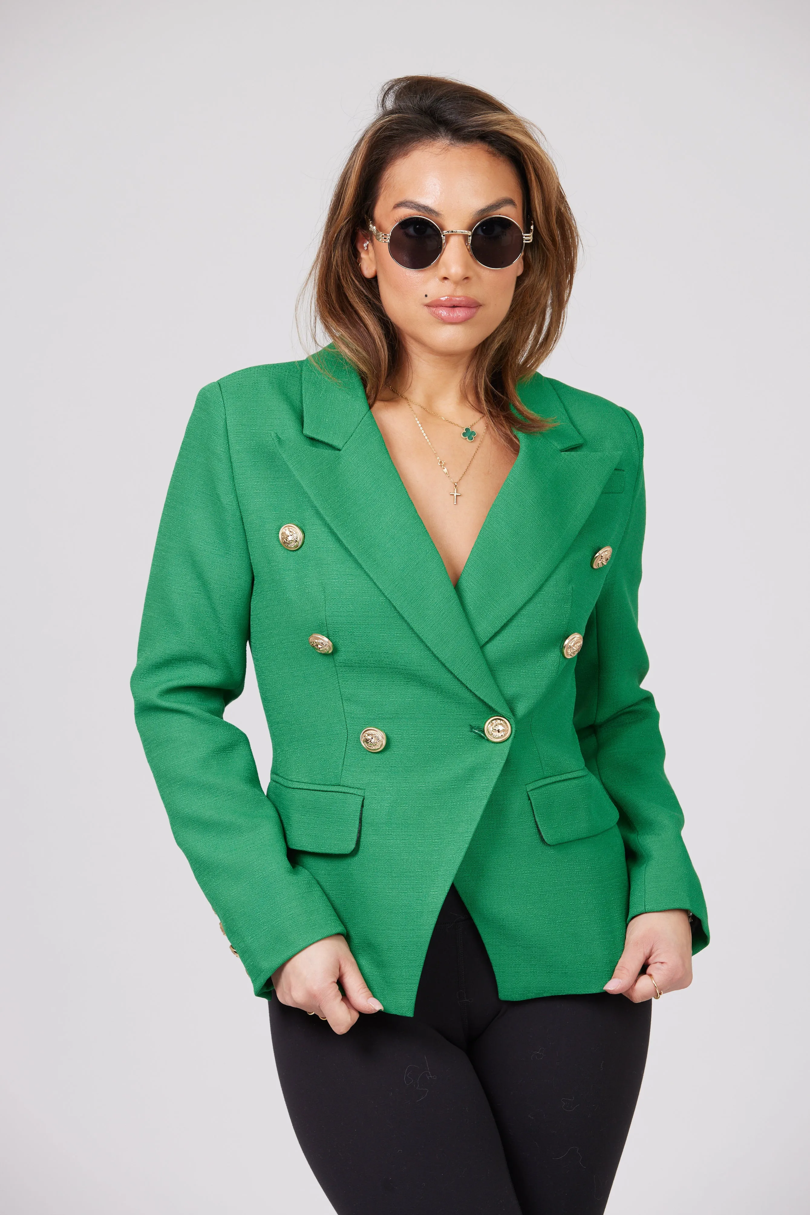 ICONIC EMERALD GREEN WITH GOLD BUTTON BLAZER