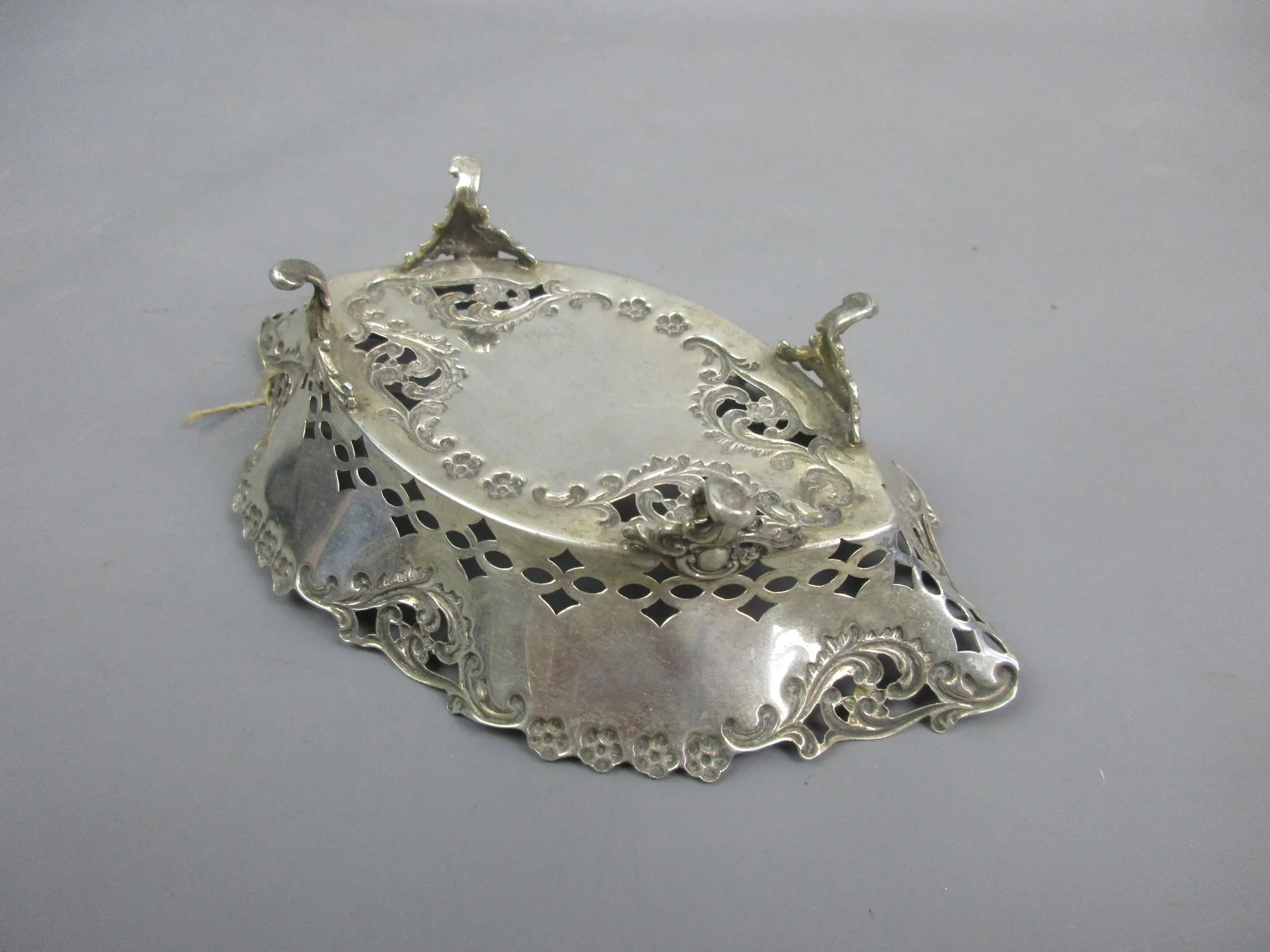 John Edward Wilmot Art Nouveau Scrolled Finish Sterling Silver Bon Bon Dish 1904