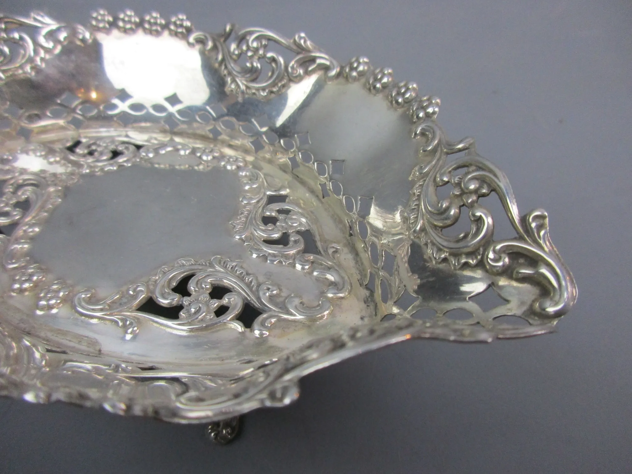 John Edward Wilmot Art Nouveau Scrolled Finish Sterling Silver Bon Bon Dish 1904