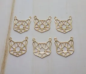 Large Gold Origami Cat Head Charms (6) - L1307