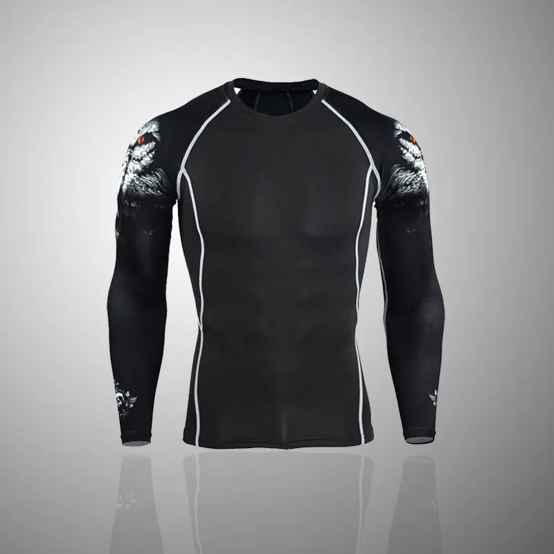 Lone Wolf Long Sleeve No Gi BJJ Compression Rash Guard & Leggings/Spats for Jiu Jitsu, MMA, Grappling and Wrestling Kit