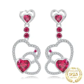 Love Heart Drop Ruby 925 Sterling Silver Earrings