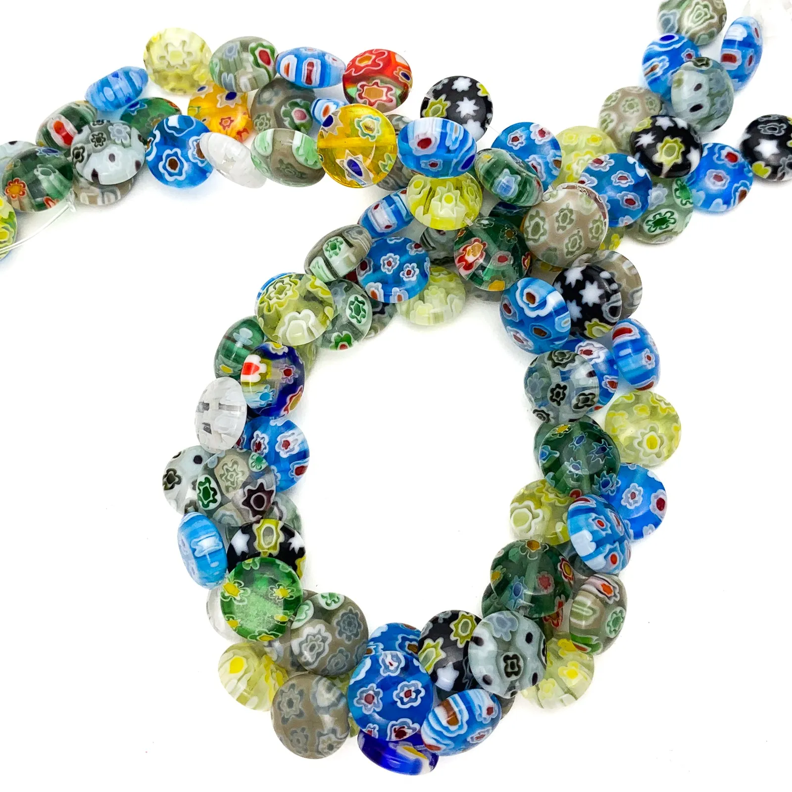 Millefiori 10mm Coin Glass Bead Strand