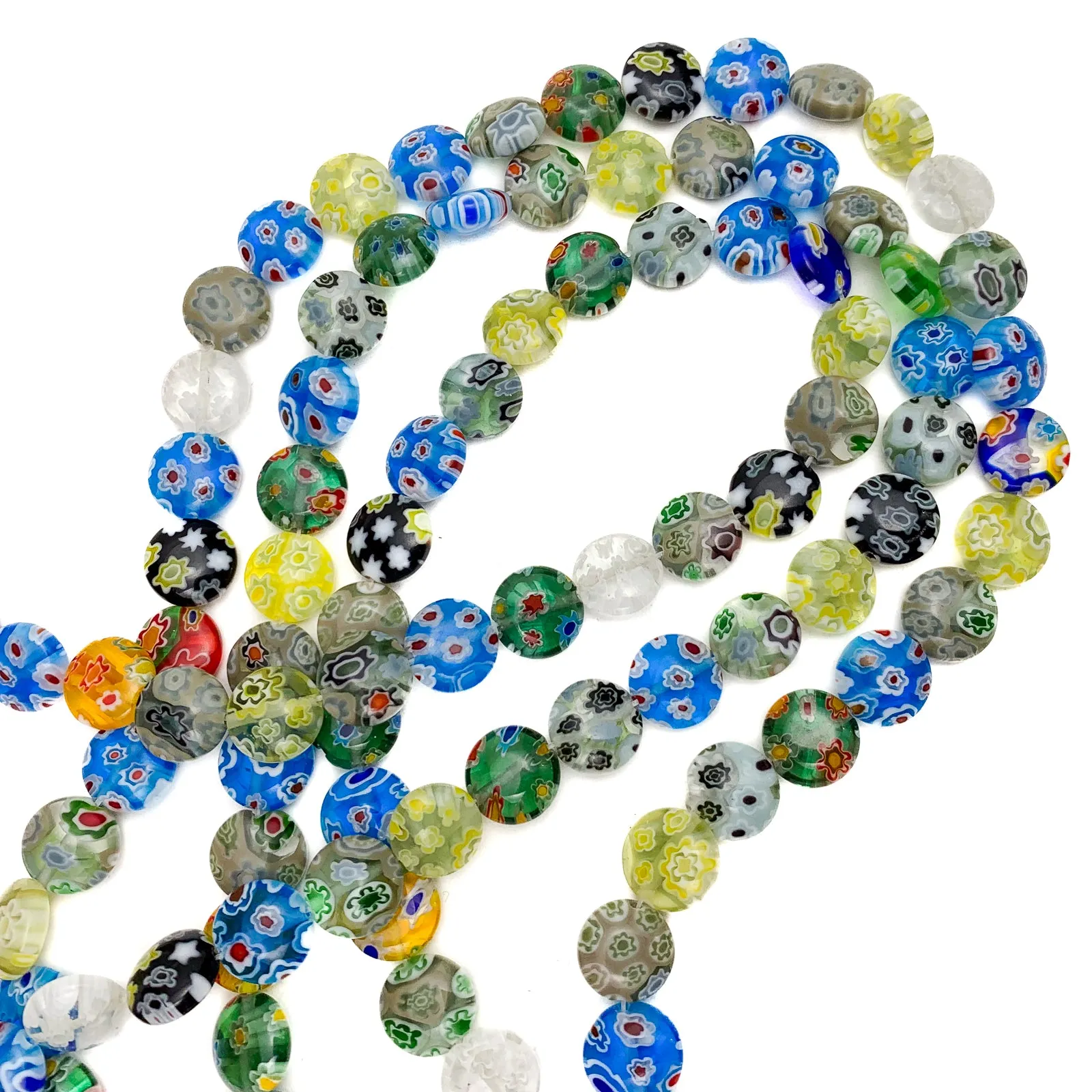 Millefiori 10mm Coin Glass Bead Strand