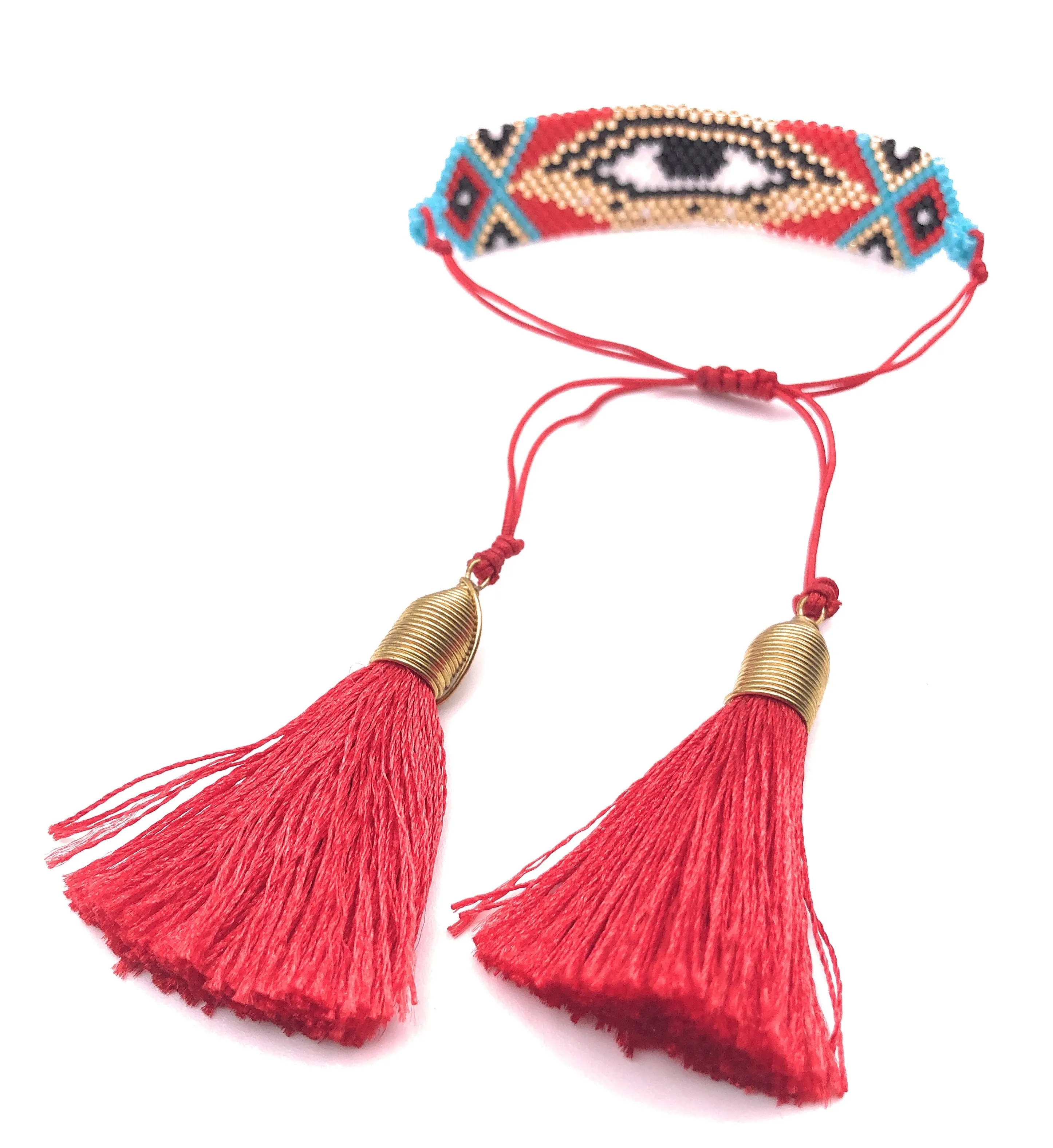 Miyuki Bracelet Evil Eye Red Tassel Bangle