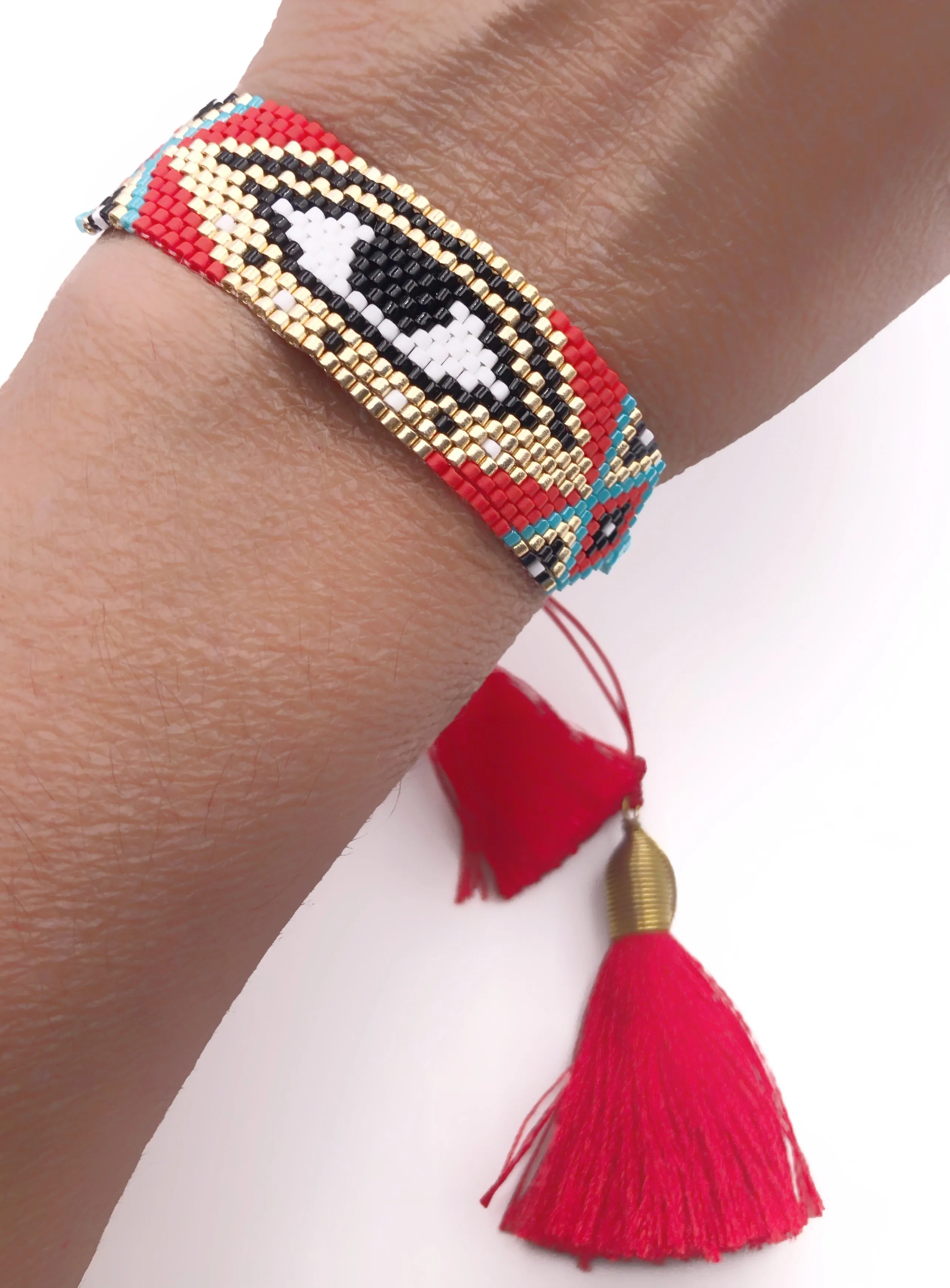 Miyuki Bracelet Evil Eye Red Tassel Bangle