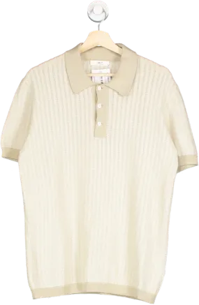 Mr P Beige Open Knit Ribbed Polo Shirt UK M