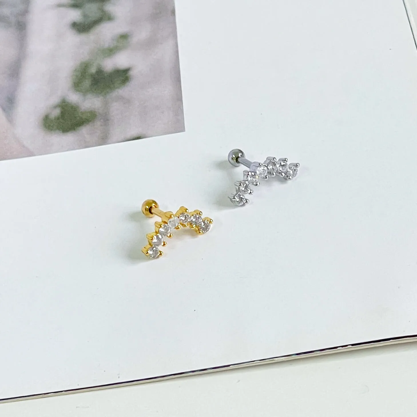 Multi Rhinestone Barbell Earring