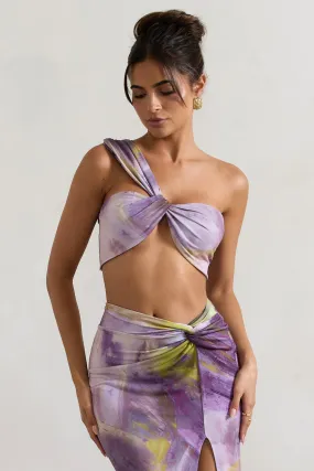 Open Heart | Brassiere à imprimé lilas a une epaule et nud