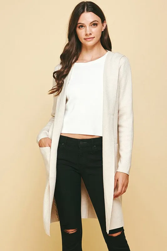 Open Hooded Cardigan in Cream