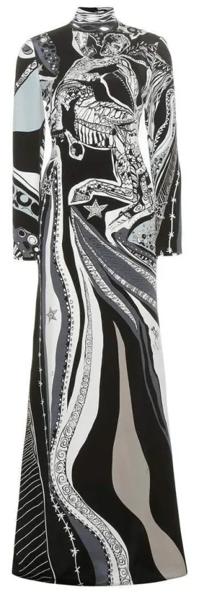 'Sagittarius' Print High-Neck Long Silk Gown