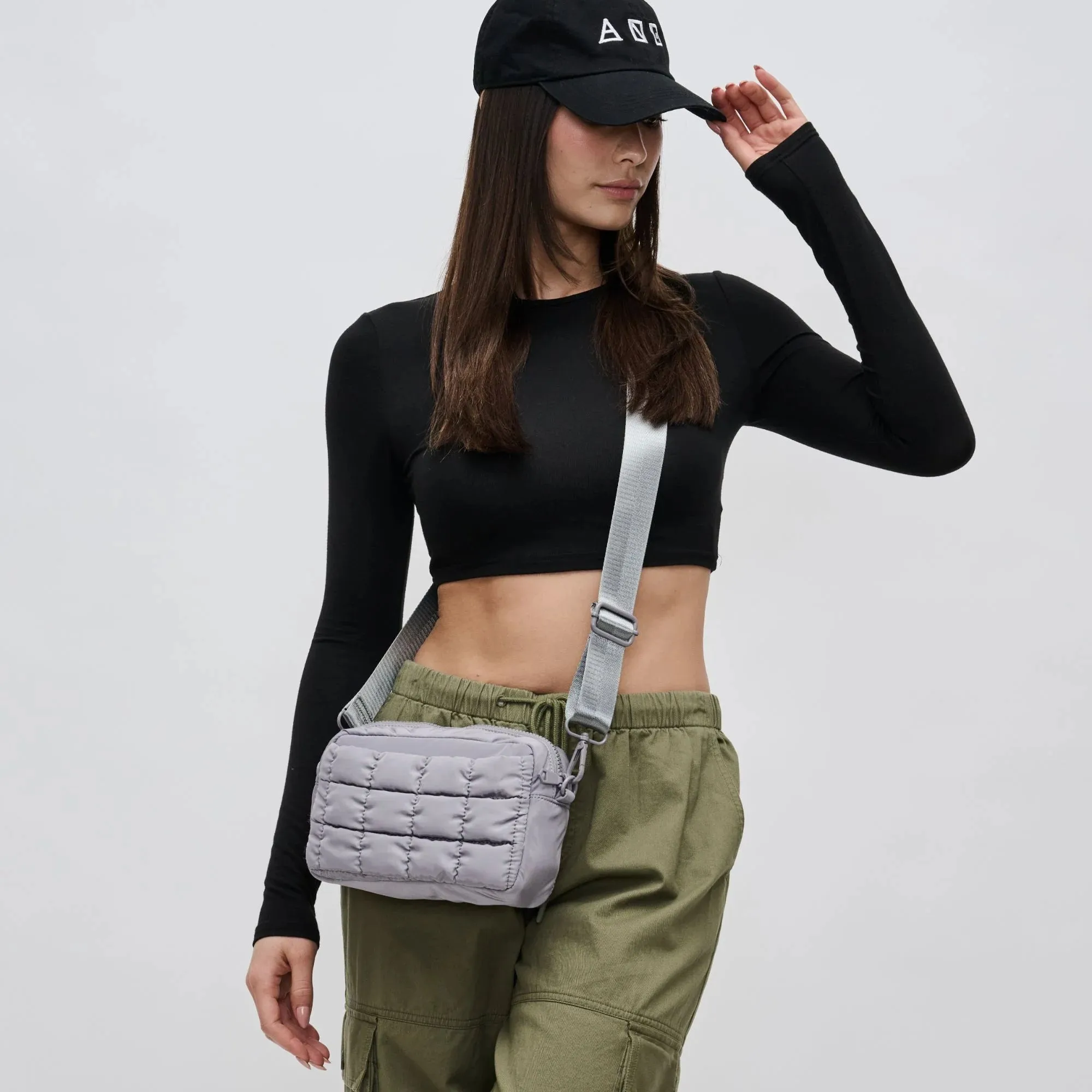 Sol and Selene Inspiration - Quilted Nylon Crossbody in Grey