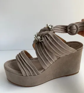 Suede Taupe Jewel Wedge