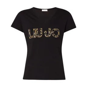 T-shirt Donna Liu-Jo Ecosostenibile Logo Nero / Oro