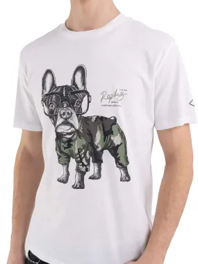 T-Shirt In Jearsy Con Bulldog - White