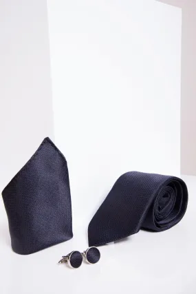 TB17 - Birdseye Tie and Pocket Square Set In Midnight