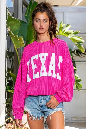 Texas Ribbed Sweatshirt - Fuchsia