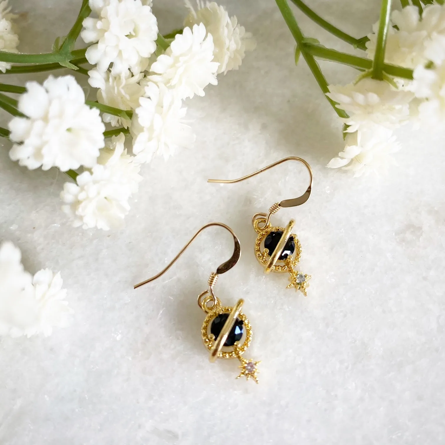 Wisteria London Orion Black Planet And Star Earrings