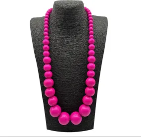 Wood Bead Fuchsia Necklace