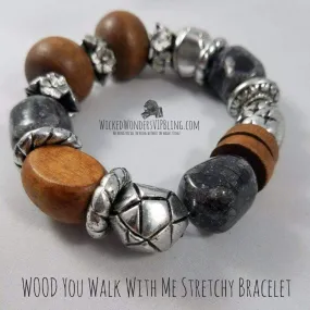 WOOD You Walk With Me Black Brown Stretchy Bracelet