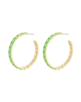 XL Pyramid Stud Hoops- Bright Green- Gold